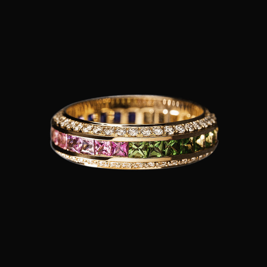 Rainbow Sapphire Rotation Men's Ring