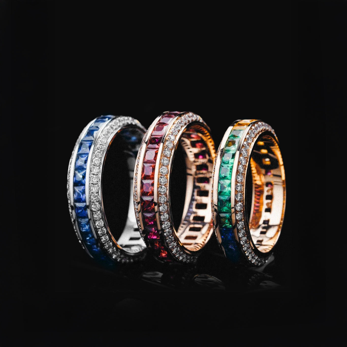Rainbow Sapphire Rotation Men's Ring