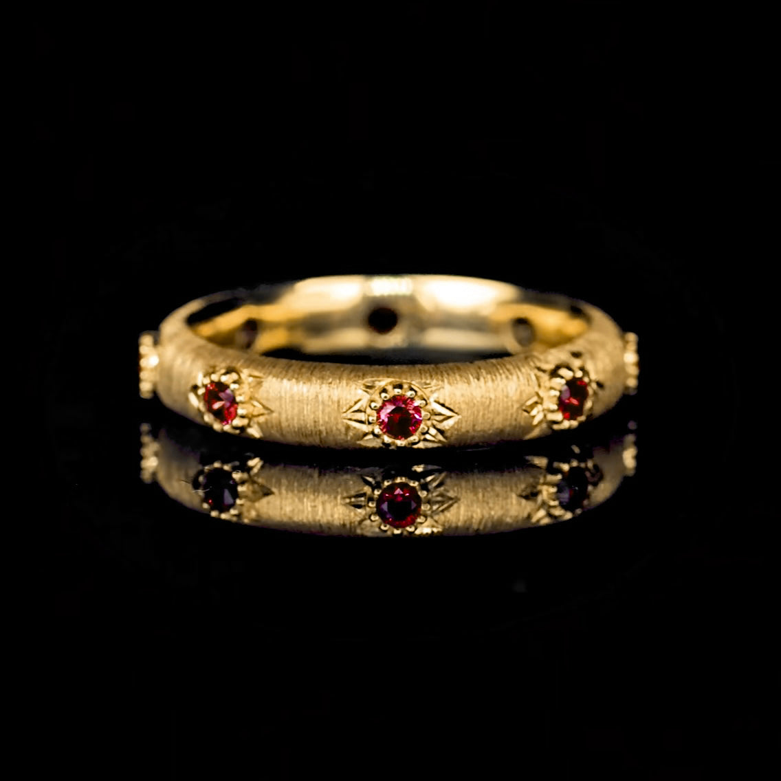 Ruby 18K Gold Brushed Wedding Ring