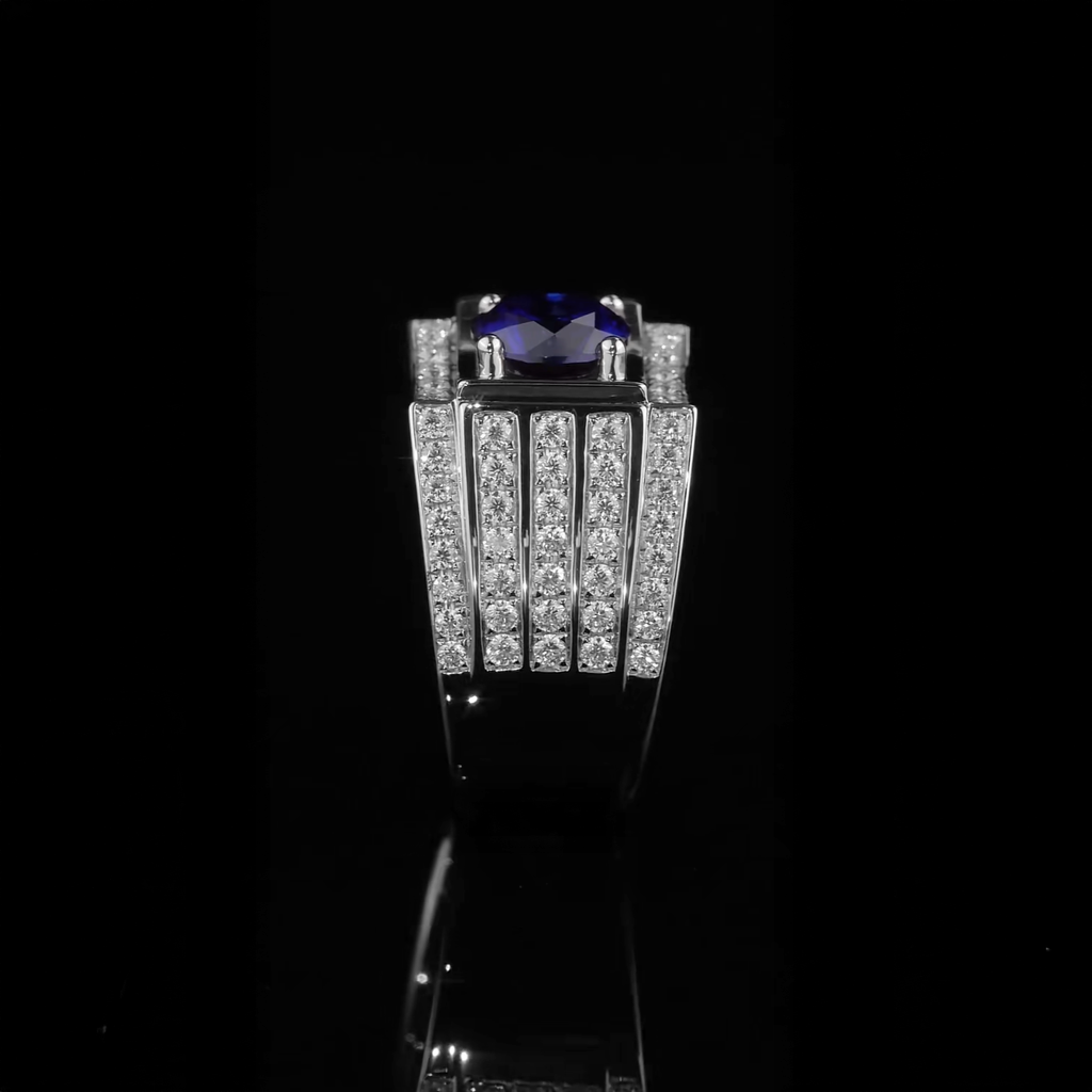 1CT Royal Blue Sapphire Pavé Set Men's Ring