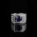 1CT Royal Blue Sapphire Pavé Set Men's Ring