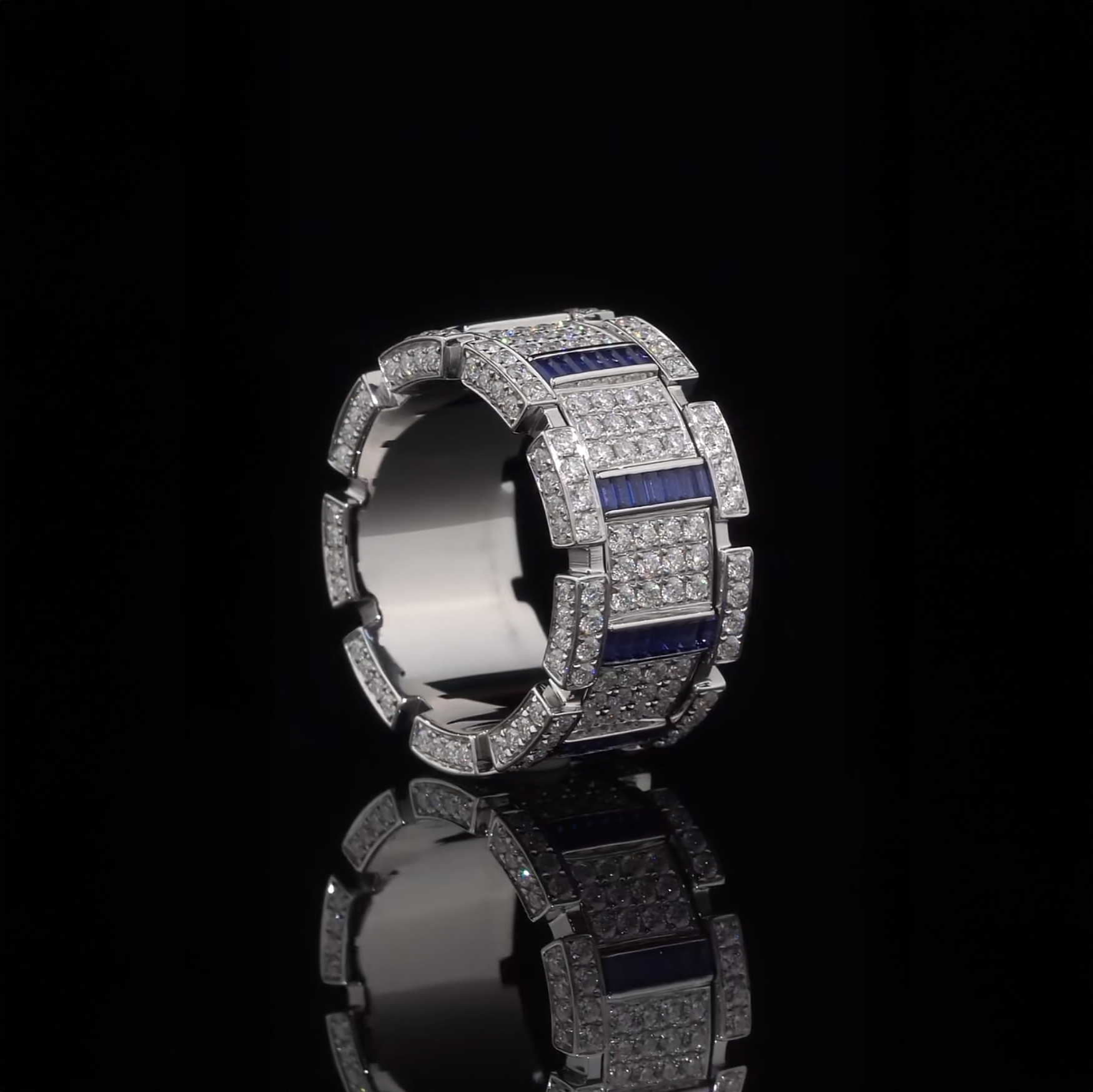 18K Gold Natural Sapphire + Diamond Rotating Men's Ring