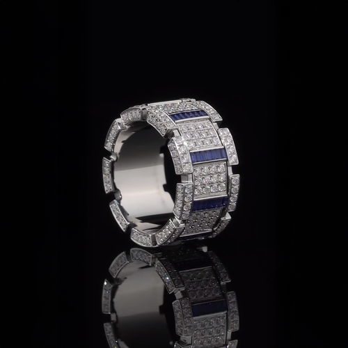 18K Gold Natural Sapphire + Diamond Rotating Men's Ring