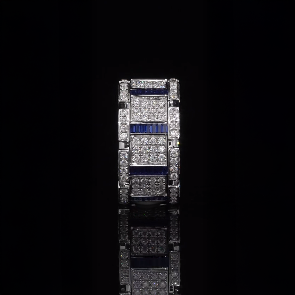 18K Gold Natural Sapphire + Diamond Rotating Men's Ring