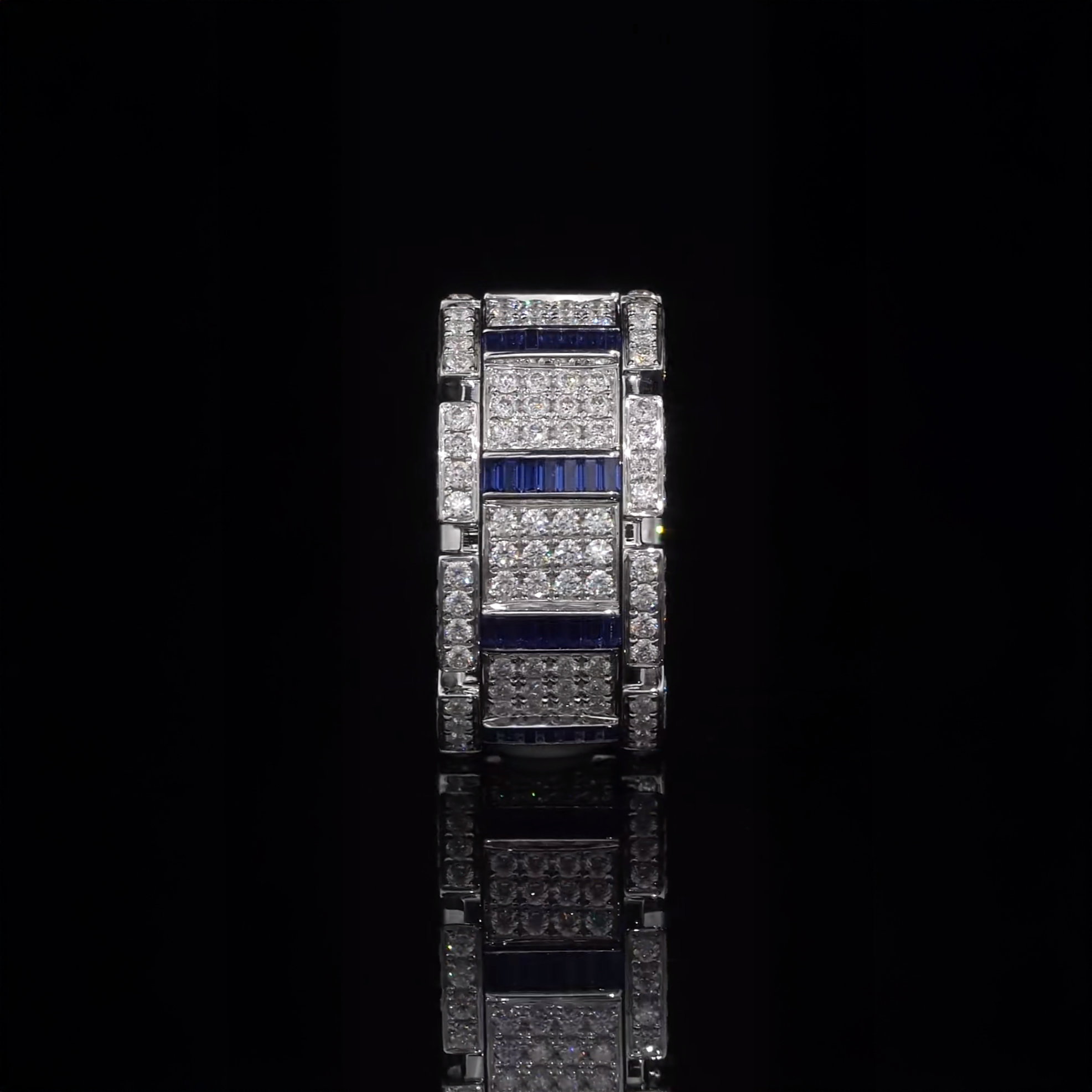 18K Gold Natural Sapphire + Diamond Rotating Men's Ring