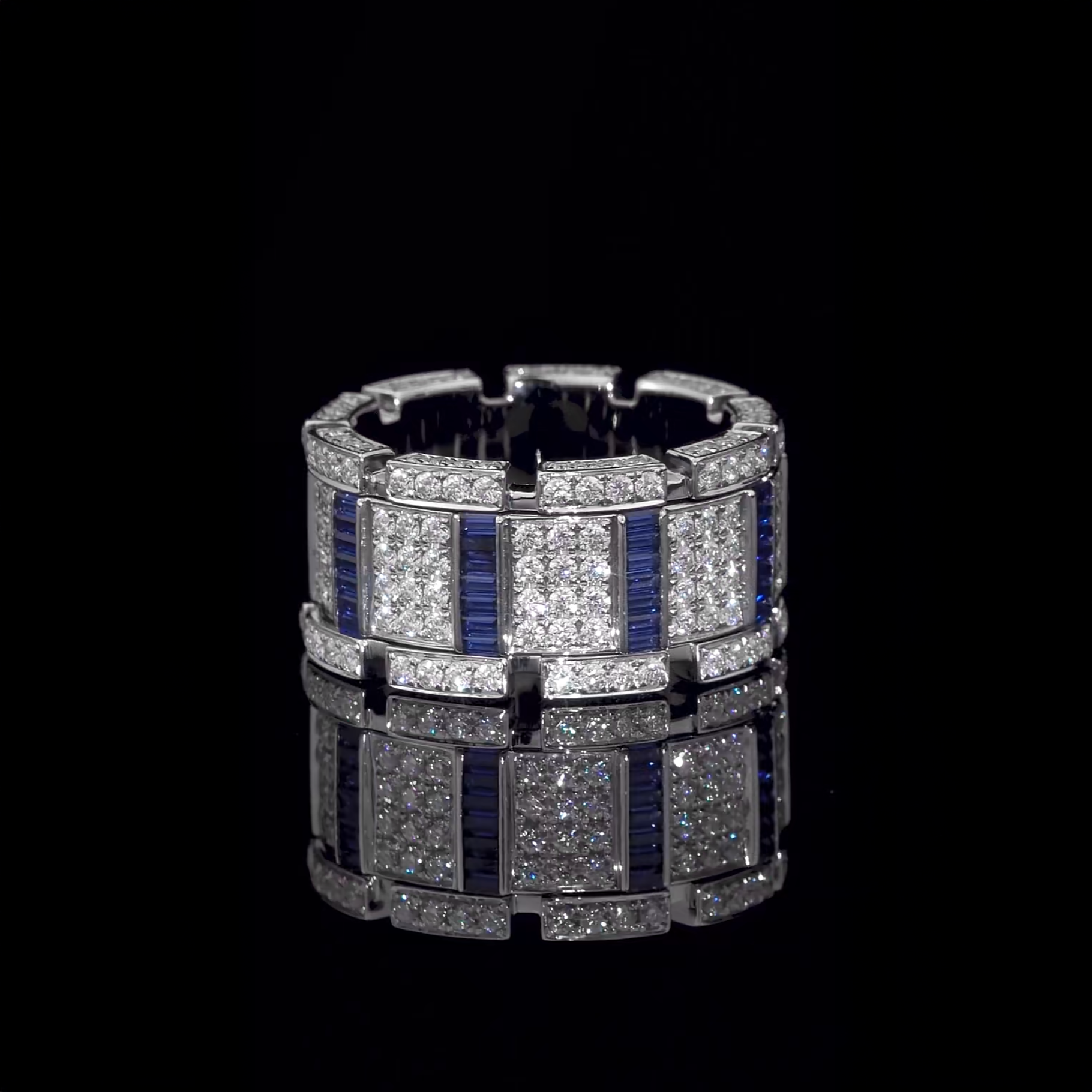 18K Gold Natural Sapphire + Diamond Rotating Men's Ring