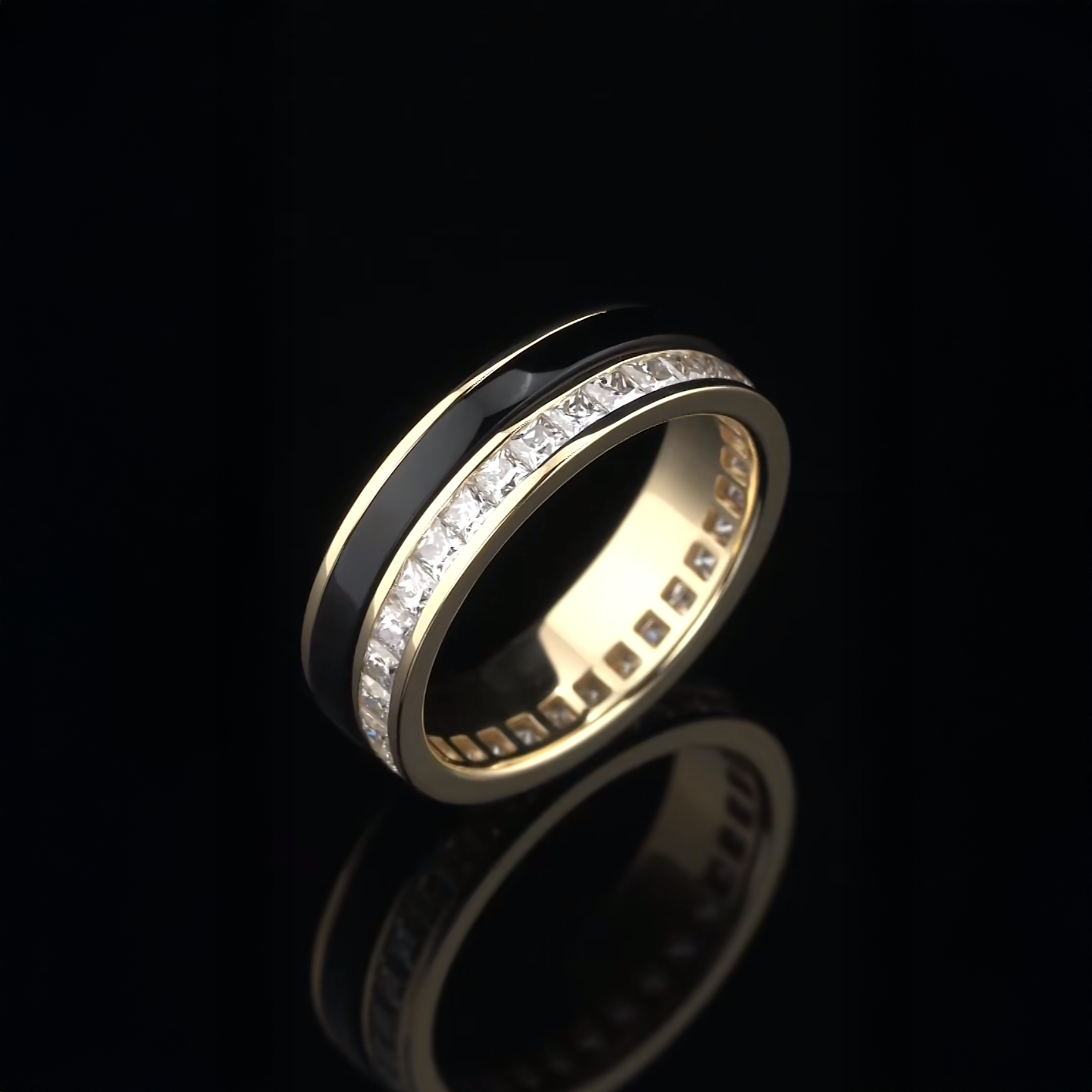 Eternal Princess Cut Diamond Black Enamel Men's Ring