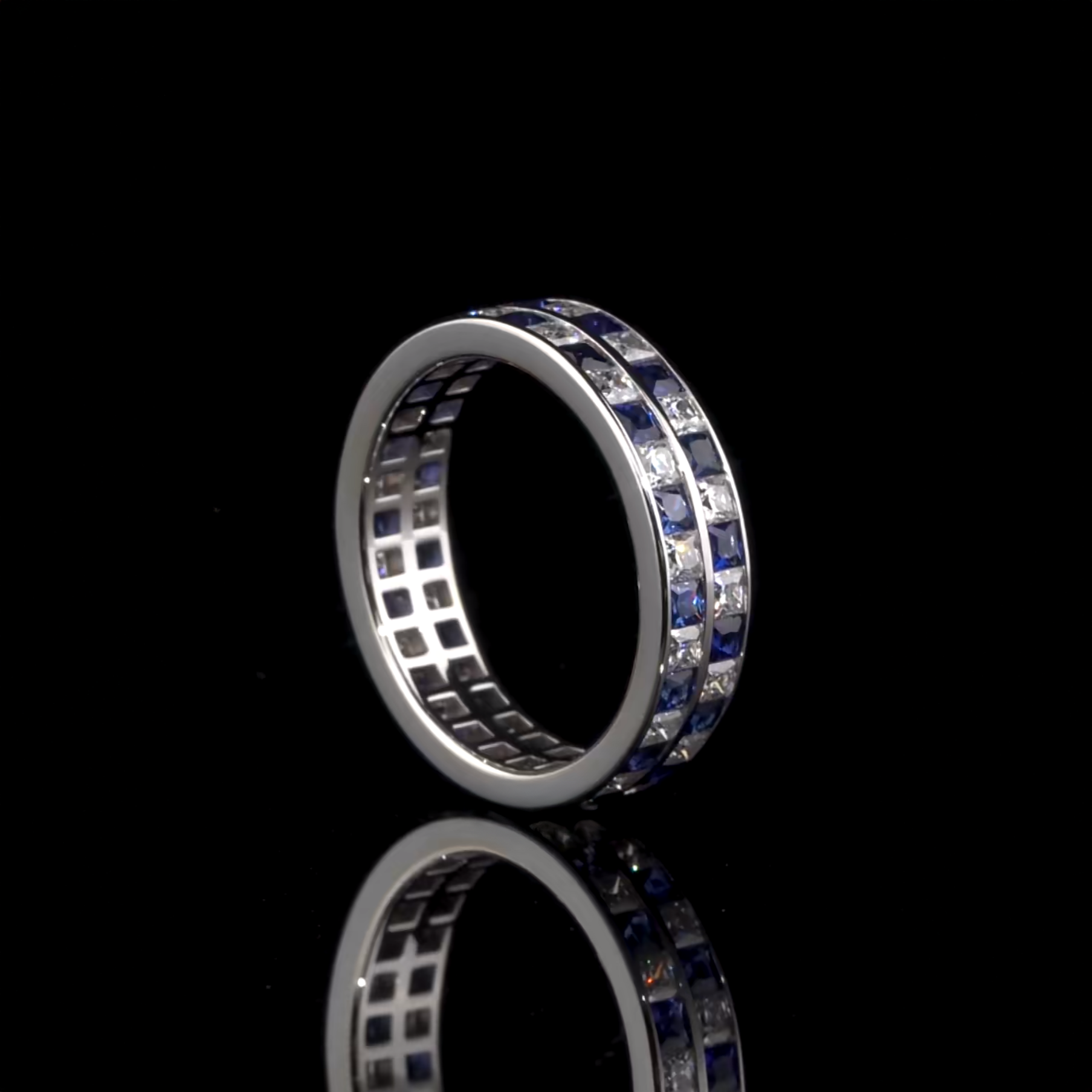 Princess Cut Sapphire and Diamond Eternity Men's Ring