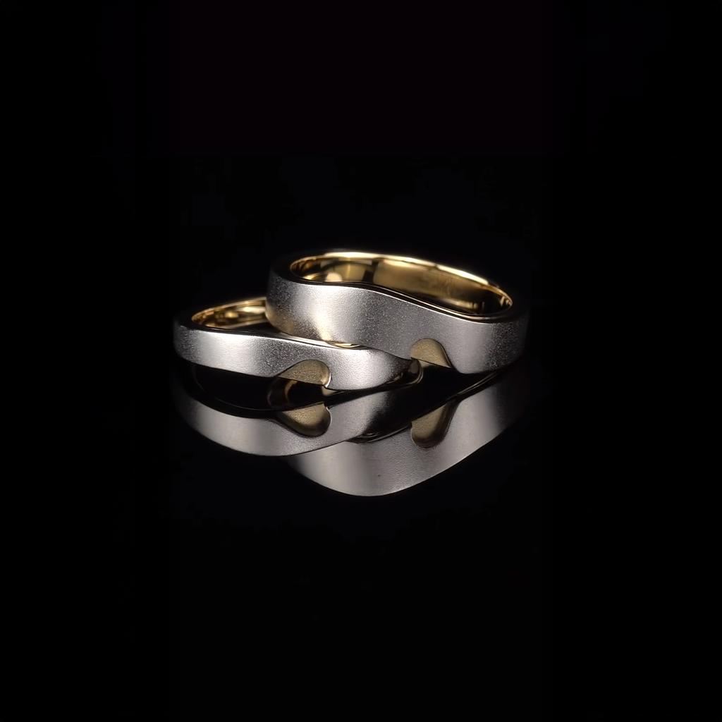 18k Two Tone Heart Wedding Band